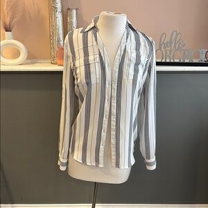 Chic White and Black Striped Blouse